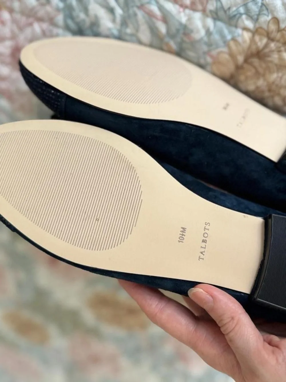 Talbots Navy Suede Ballet Flats with Crystal Toe and Bow